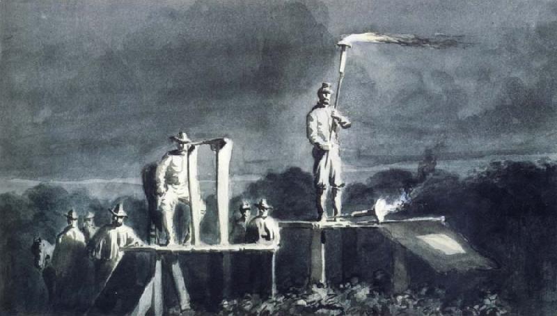 William Waud Signaling by Torches across the James River oil painting image